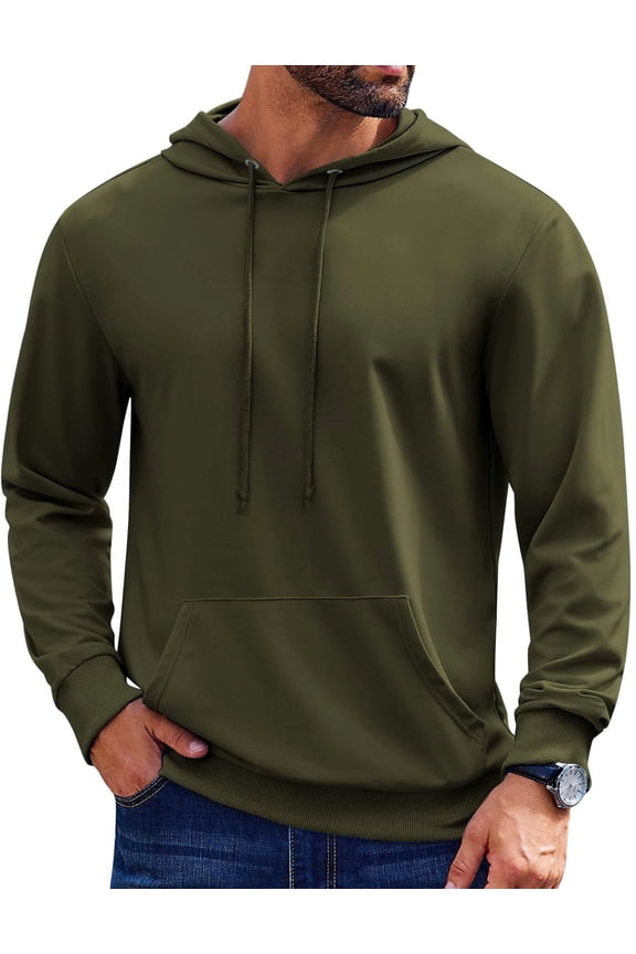 Men’s Pull Over Hoodie, Midweight Fleece Hoodies for Men, Hooded Sweatshirt for Men – Olive, Large