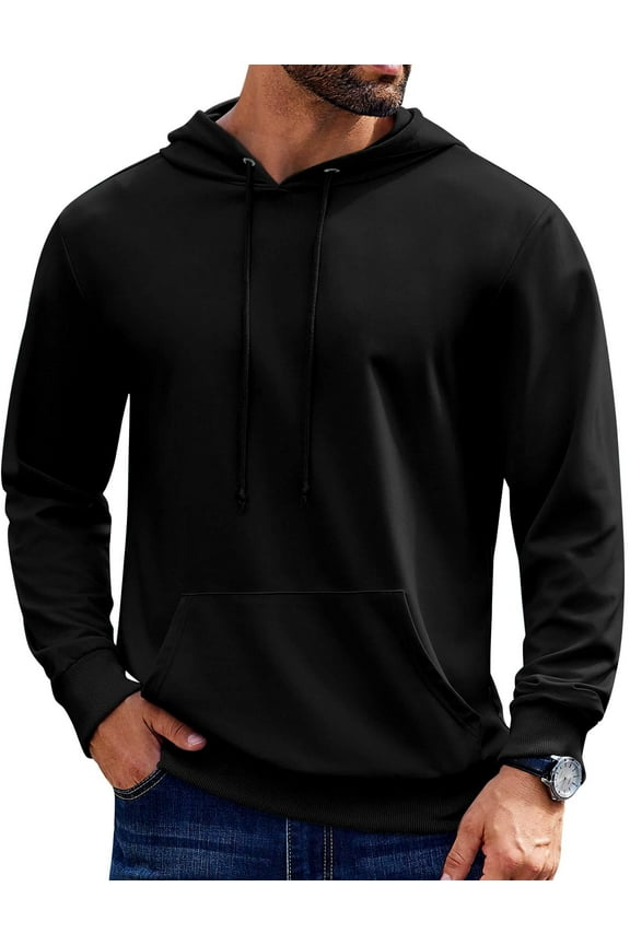 Men’s Pull Over Hoodie, Midweight Fleece Hoodies for Men, Hooded Sweatshirt for Men – Black, Medium