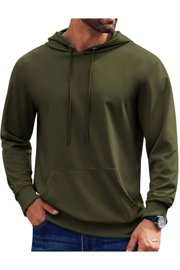 Men’s Pull Over Hoodie, Midweight Fleece Hoodies for Men, Hooded Sweatshirt for Men – Olive, Medium
