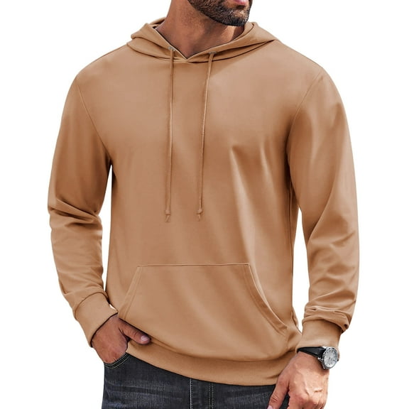 Sleepdown Men’s Pull Over Hoodie, Midweight Fleece Hoodies for Men, Hooded Sweatshirt for Men – Khaki, Medium