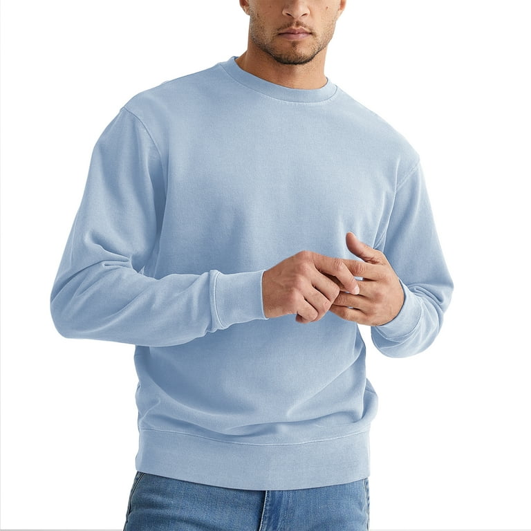 Sleepdown Mens Sweatshirt Comfortable Soft Cotton Blend Crewneck Pullover Fleece Long Sleeve Pullover Sweatshirts for Mens X Large Caroline Blue