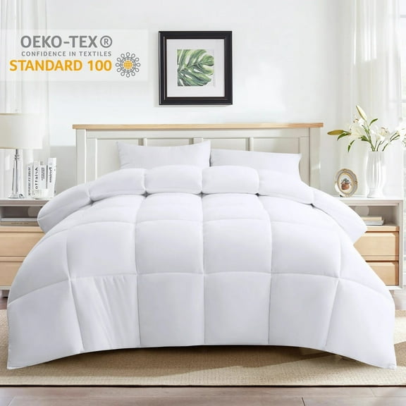 Sleepdown Queen Comforter Set, White Queen Bed Comforter Set for All Seasons, Soft Breathable Bedding Queen Size Comforter Sets, Lightweight Reversible White Comforter Set Queen Size & 2 Pillow Shams