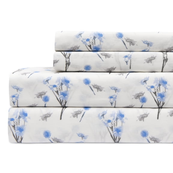 Sleepdown Twin XL Sheets - 100% Cotton Bed Sheets Set with Deep Pockets, Cozy Percale sheets with Elastic Fitted Sheet Set Ultra Soft Cooling Sheets - 3 Piece Bedding & Pillowcase set, Blue Floral
