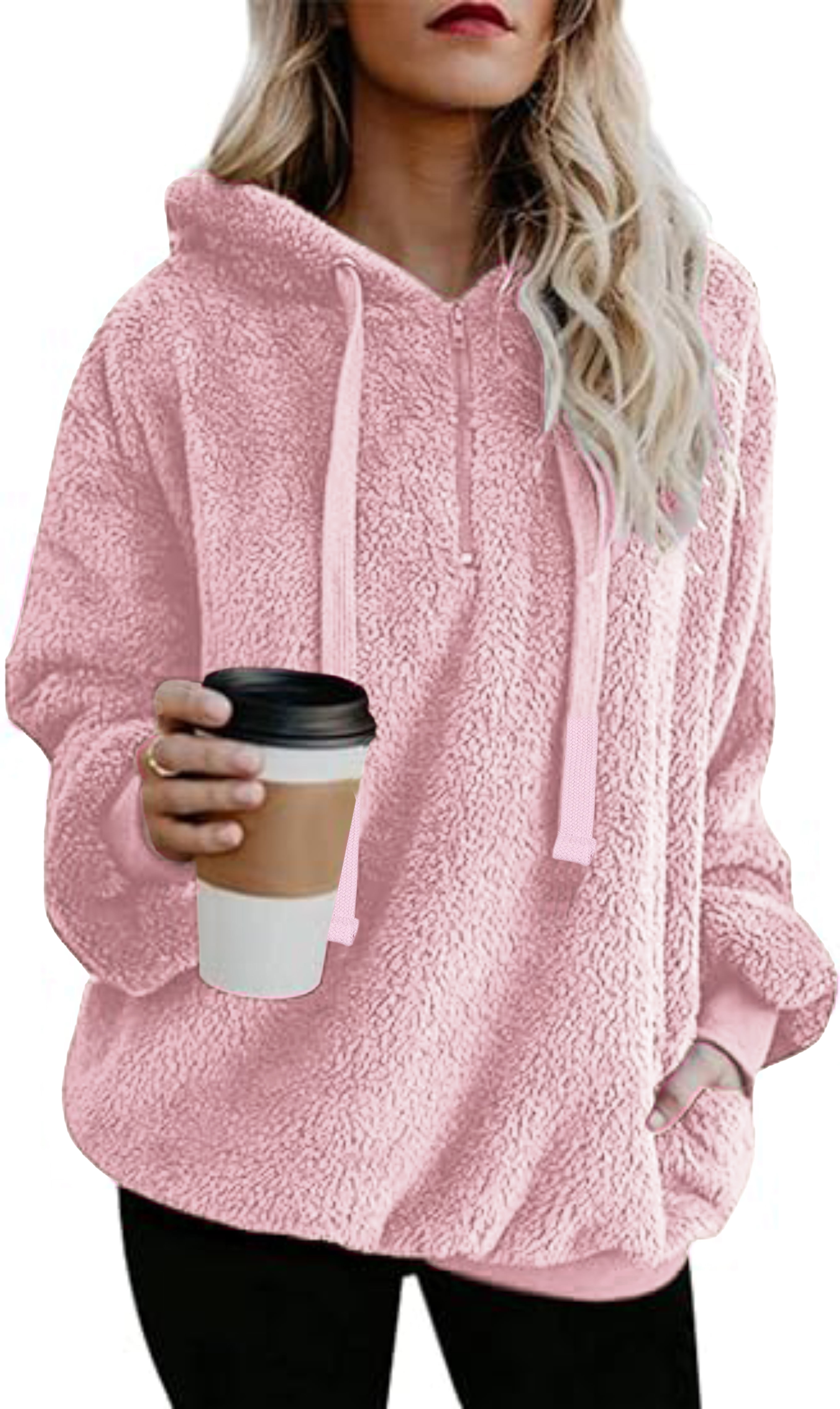 Sleepdown Women s Oversized Sherpa Fleece Long Sleeve Zip Up Pullover Hooded Sweatshirt with Pockets Sweatshirt for Women s Pink Fluffy Coat X Large Walmart Business Supplies