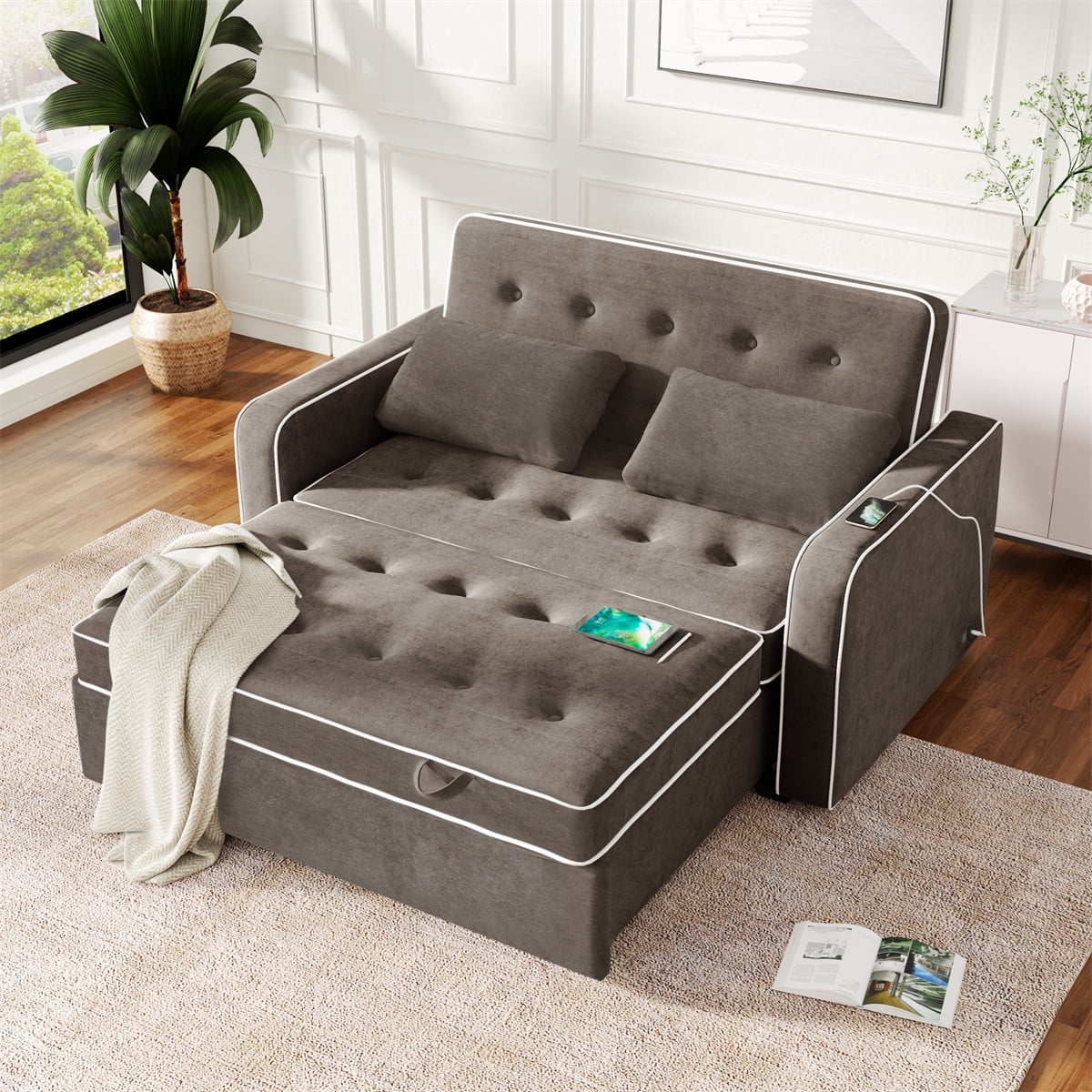 Sleeper Bed,Multifunctional Pull Out Sofa Bed Couch Attached 2 Pillows