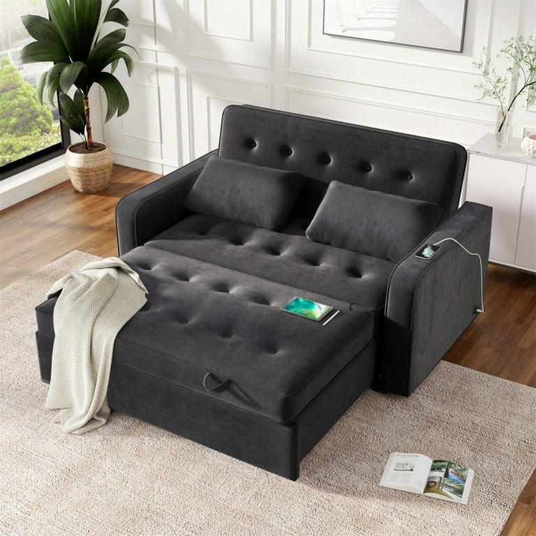 Sofa Bed Couch Attached 2 Throw Pillows