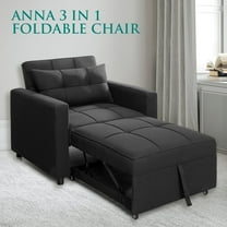 Convertible Sleeper Chair Bed, 3 in 1 Convertible Sleeper Sofa Bed, Linen Convertible Ottoman Bed, Adjustable Backrest, Modern Sleeper Chairs for Adults for Living Room -Color: Black, Fabric: Linen