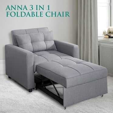 Convertible Sleeper Chair Bed, 3 in 1 Convertible Sleeper Sofa Bed, Linen Convertible Ottoman Bed, Adjustable Backrest, Modern Sleeper Chairs for Adults for Living Room -Color: Gray, Fabric: Linen
