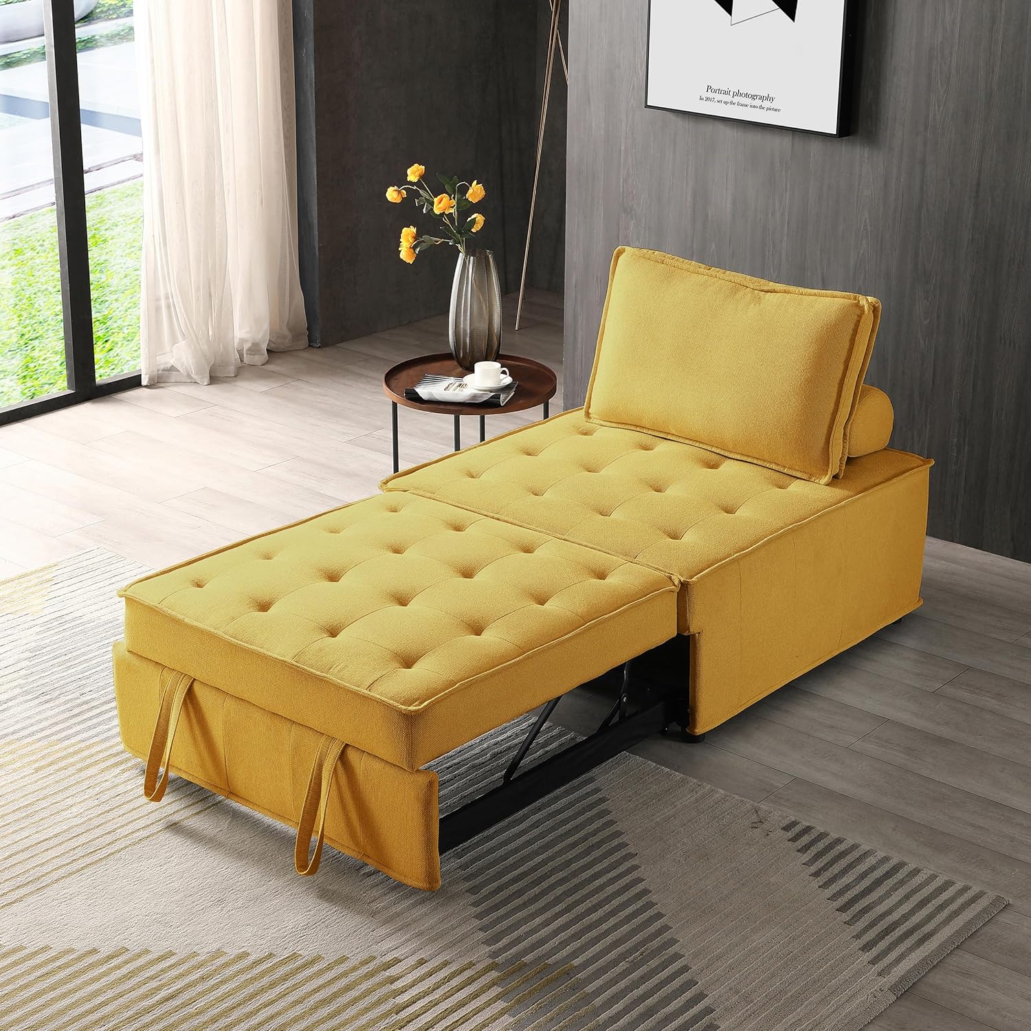 Sleeper Chair Bed Pull Out Sofa Bed Linen Fabric Convertible Lazy Sofa