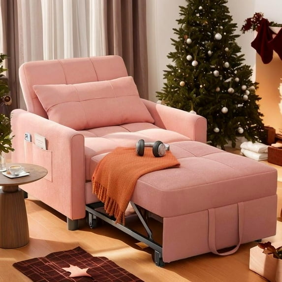 Sleeper Sofa, Lofka 3 in 1 Convertible Single Sofa Bed with Pull Out Couch for Living Room, Apartment,Pink