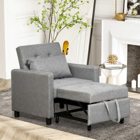 Sleeper Chair Recliner Sofa 3 Adjustable Backrest Angles and 4 Wheels