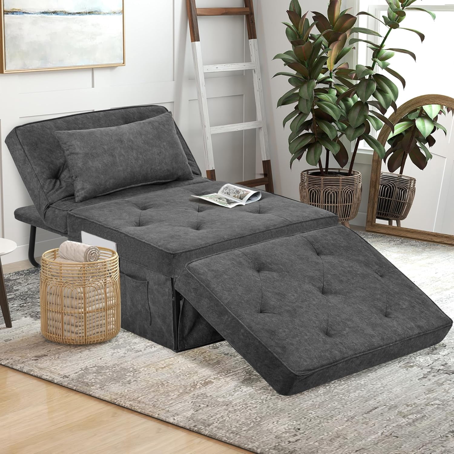 Sleeper Chair Sofa Bed, 4-in-1 Convertible Futon Chair Multi-Function ...