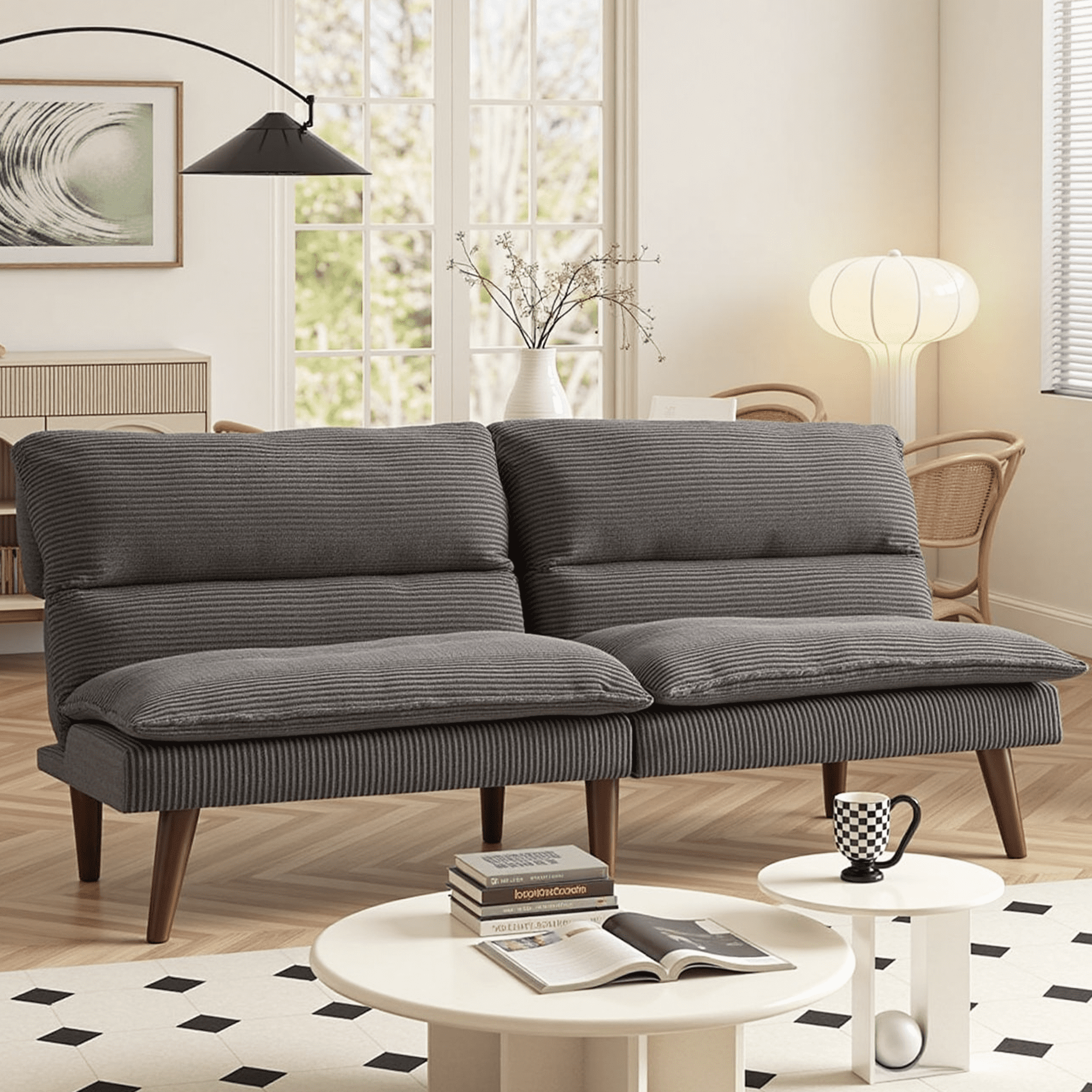 Sleeper Convertible Sofa Bed, Memory Foam Adjustable Loveseat, Multi-Angle Futon for Living Room, Bedroom & Office