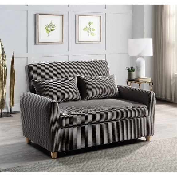 Sleeper Corduroy In Brown - 37" Product Depth, 2.75" Leg Height, Relaxing And Functional Convertible 35.5" 54" Width, Stylish Versatile