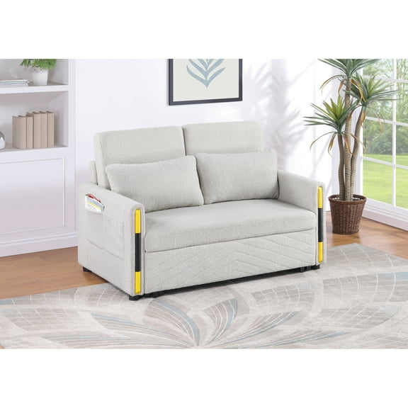 Sleeper In Soft Beige Velvet With Double Pull And Storage Pocket Benefits : Spacious Comfortable For Your Living Space