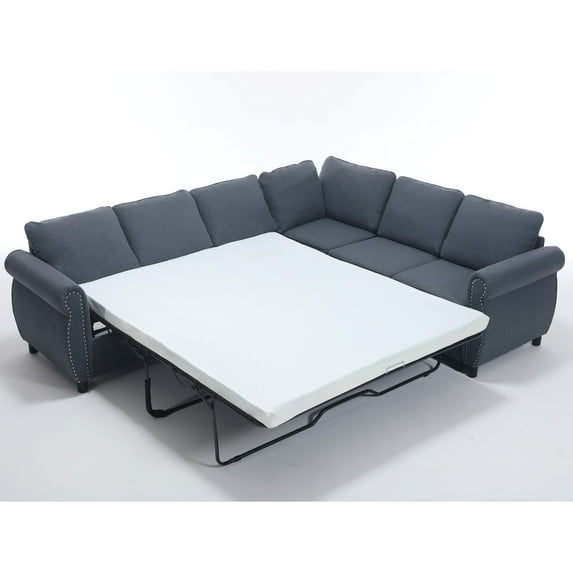 Sleeper Sofa, 2 in 1 Pull Out Couch Bed, 6 Seater Sofa Bed, L Shaped Sleeper Sectional Sofa Couch, Riveted Sofa,104" Large Combined Sofa Bed in Living Room (Gray)