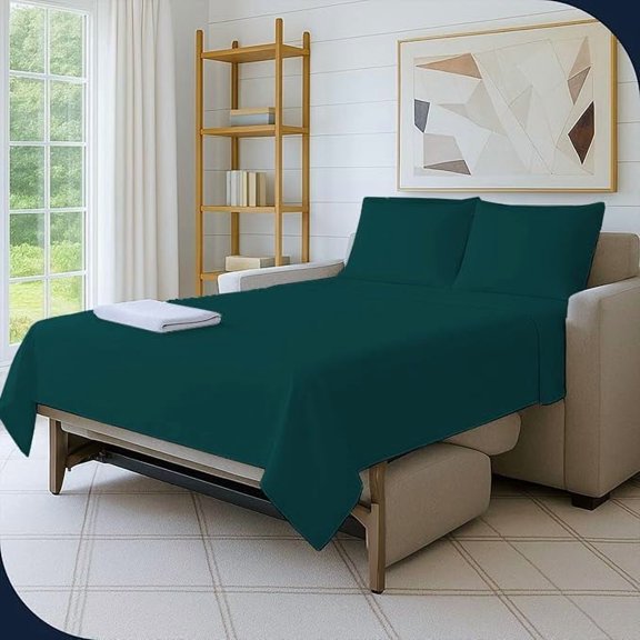 Sleeper Sofa 4Pcs Bed Sheets, 100% Microfiber Queen Size Soft Wrinkle Free & Breathable, Fits Up to 6" Inch Mattress - Teal Solid