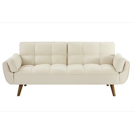 Sleeper Sofa, 75 Inch Convertible Sofa Bed with Flared Arm Design and Foldable Sleeping Function, Upholstered Couch for Living Room Apartment Guest Room Use, 1 Pack, White