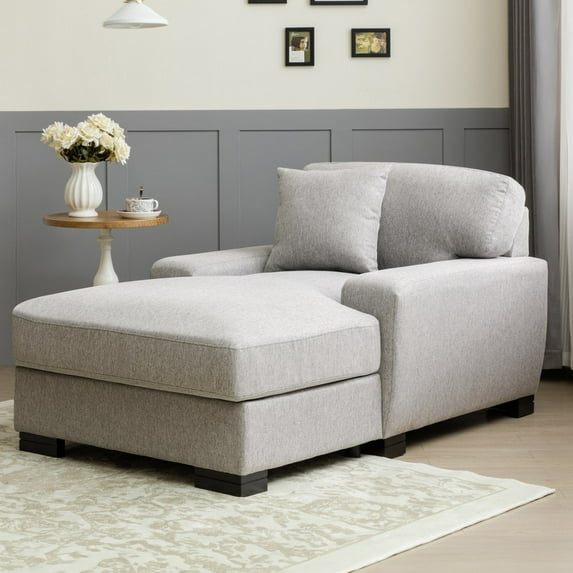 Sleeper Sofa for Adult, Velvet Single Sofa Bed Chair for Adult, Indoor Oversized Chaise Lounger Comfort Sleeper Sofa with Pillow and Soild Wood Legs for Livng Room Bedroom Office, Gray