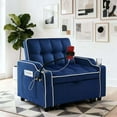 thumbnail image 1 of 3-in-1 Futon Sofa Bed with USB Charging Ports & Cup Holder, Upholstered Sleeper for Living Room, Apartment, Blue, 1 of 10