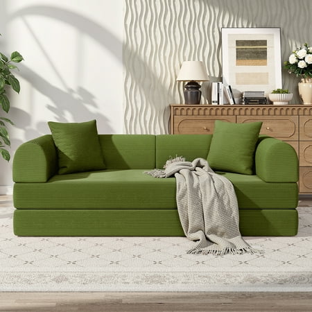Madevos Sofa Bed,78.8"W Convertible Modular Sectional Couch for Apartment Living Room, Includes 2 Pillows & 3 Sturdy Support Frame, Green
