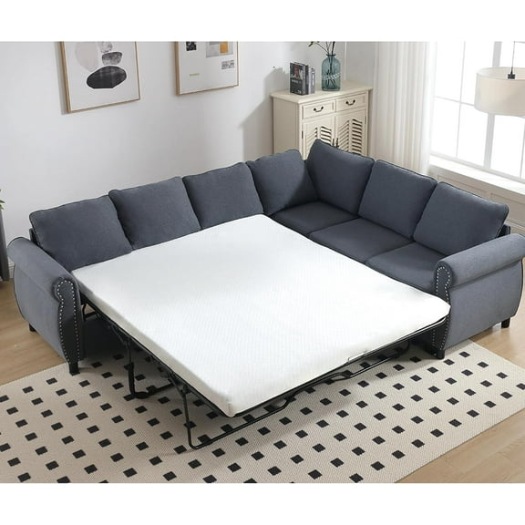 Sleeper Sofa Bed, Pull Out Couch with Mattress, 104'' 6 Seater Upholstery Sectional Couches, Modern Comfy L Shape Sofa Couch, Living Room Furniture for Living Room, Apartment, Studio, Grey
