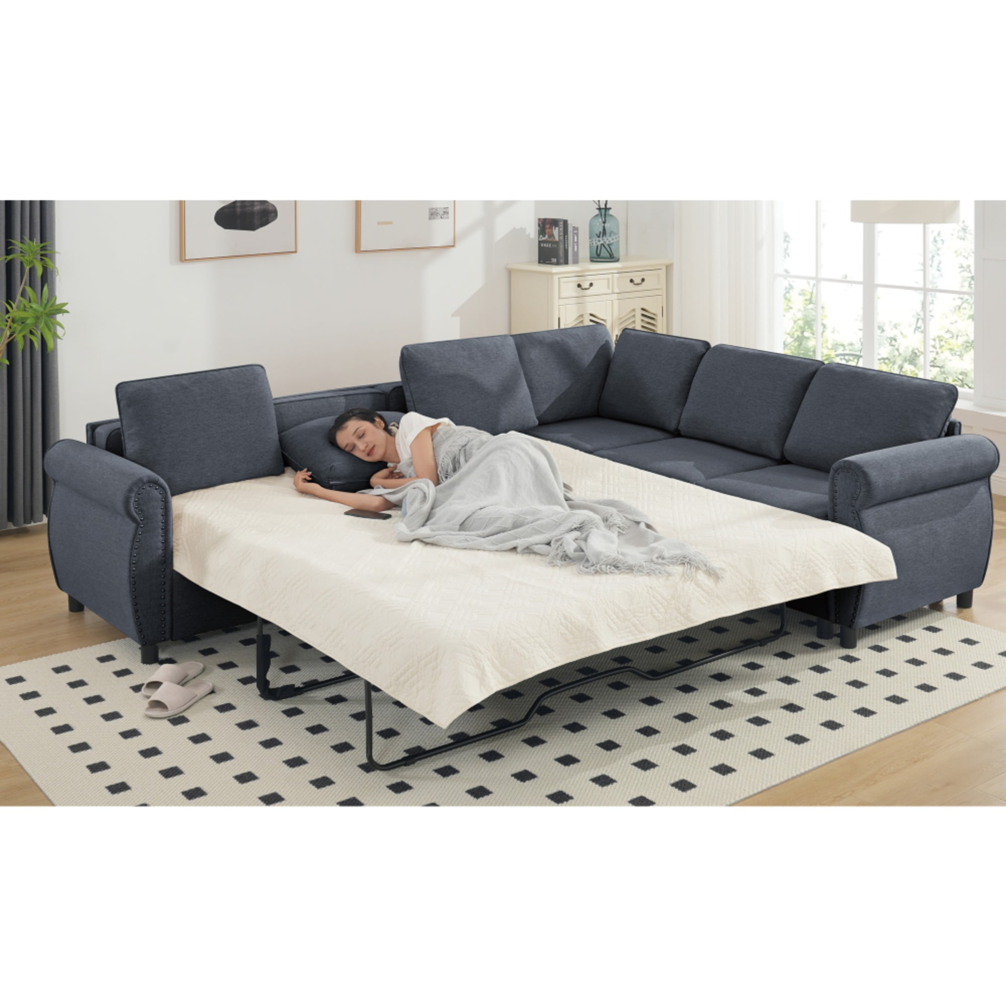 Sleeper Sofa Bed, Pull Out Couch with Mattress, 2 in 1 Pull Out Couch