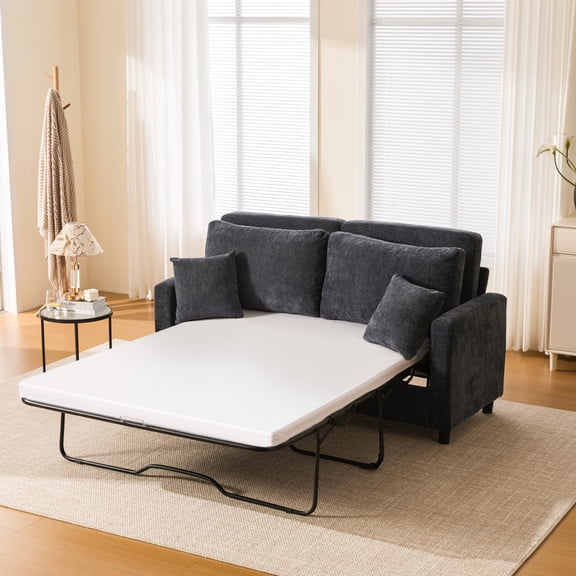 Sleeper Sofa Bed Pull Out Couch with Memory Foam Mattress 81.5'' 2 Seater Convertible Couch for Small Spaces Apartment Studio Living Room Dark Gray