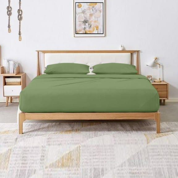 Sleeper Sofa Bed Sheet Set -100% Egyptian Cotton Sheets, Best- Solid Fits Mattresses Up to 5" Inches Deep Pocket Size Queen Size (60"x 80"x 5" ) Color Moss Solid Pattern