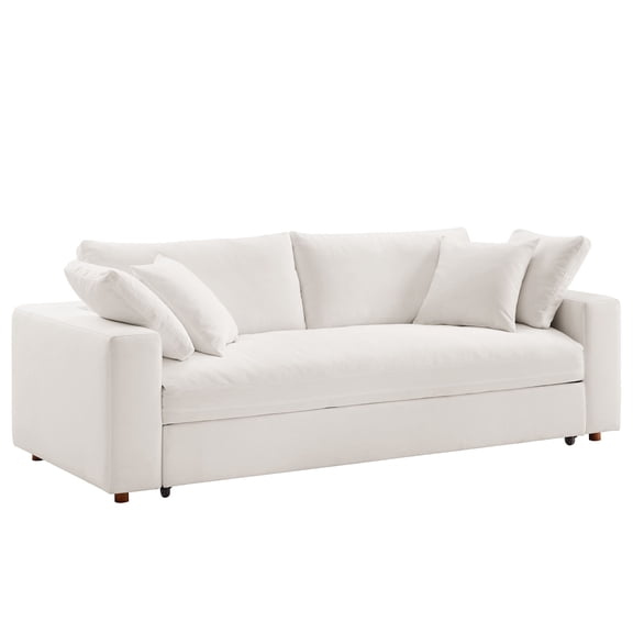 Sleeper Sofa Bed, White, Fabric, Living Room Lounge Cafe Lobby Hospitality Restaurant, Modern Contemporary, HB37558