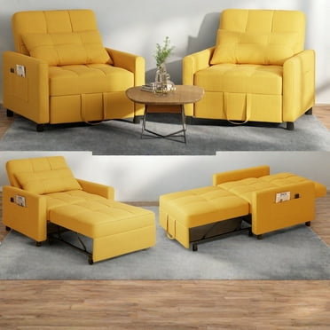 Sleeper Sofa Bed with Pillow and Pocket, Lofka Single Recliner Convertible Chair Bed Couch for living room, Yellow