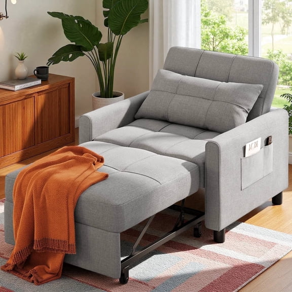 Lofka Convertible Sofa Chair Bed,3-in-1 Sleeper Sofa with Pull-Out Bed Clearance for Apartment| Bedroom, Grey