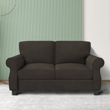 Sectional Love Seat Sofa, 2 Seater Sofa Couch with Solid Wood Frame, Upholstered Small Couch for Living Room, Bedroom, Office, Apartment, Brown