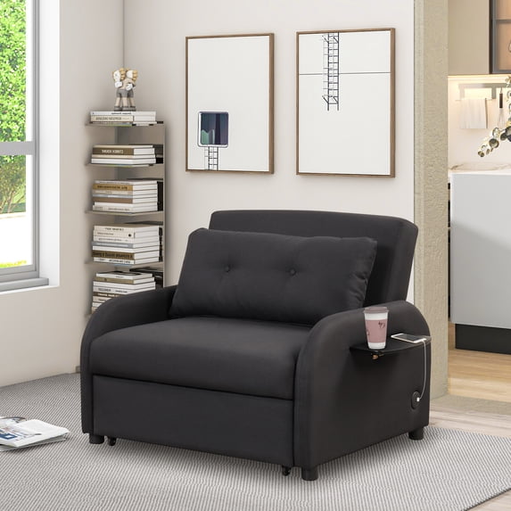 Triple Tree Velvet Built In Usb Port Sleeper Sofa with Pillows, Dark Gray