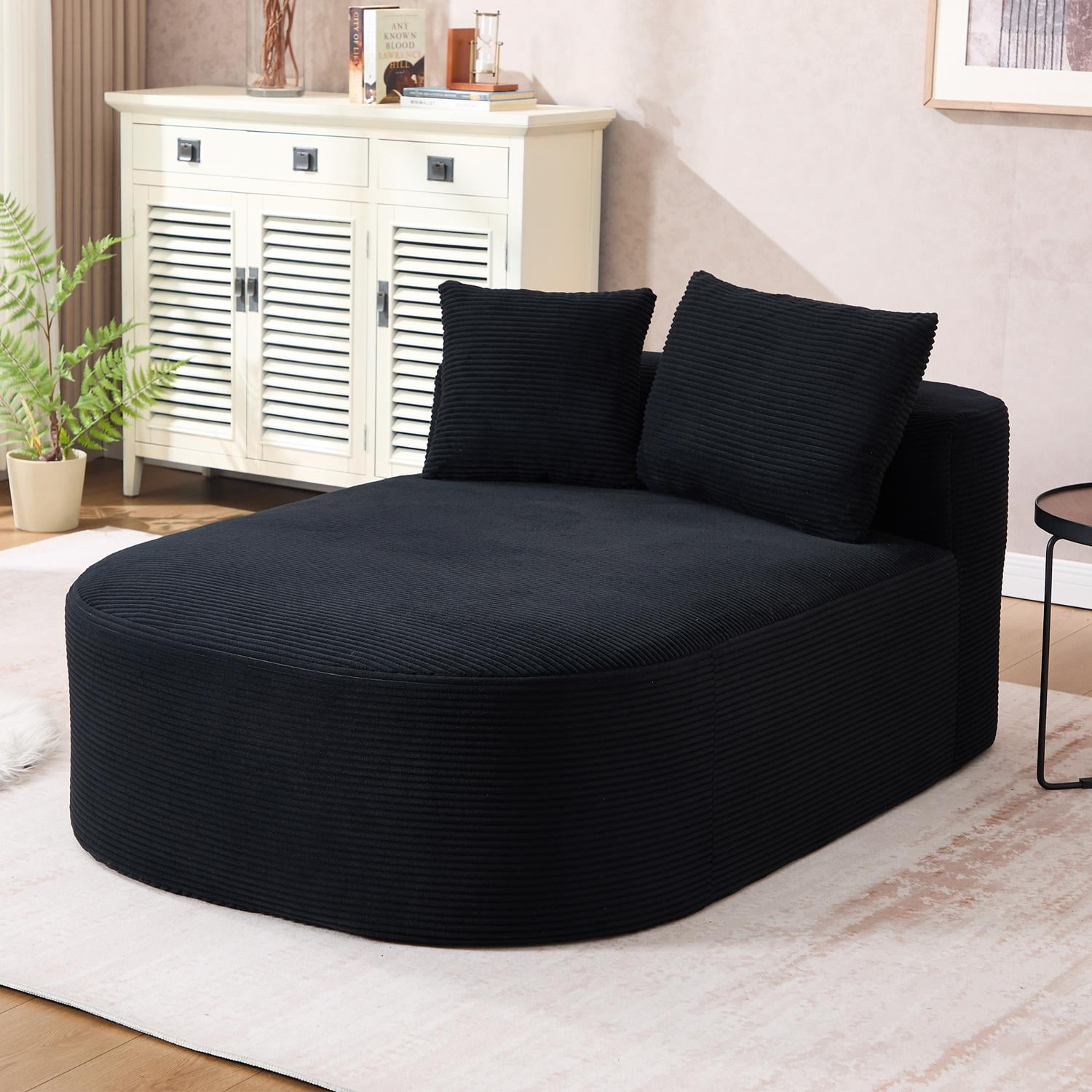 Sleeper Sofa, Chaise Lounge Chair, Oversized Convertible Sofa Bed with Deep Plush Corduroy Seat, No Assembly Required, for Living Room Lounging, Black