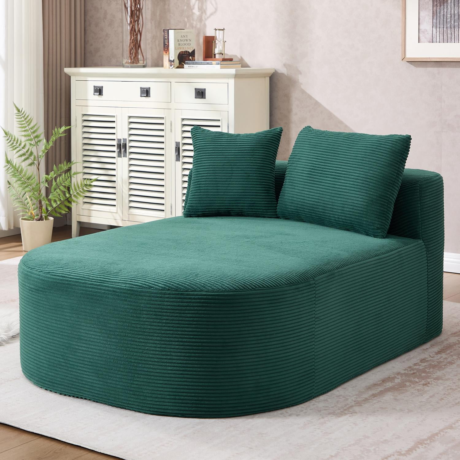 Sleeper Sofa, Chaise Lounge Chair, Oversized Convertible Sofa Bed with Deep Plush Corduroy Seat, No Assembly Required, for Living Room Lounging, Green