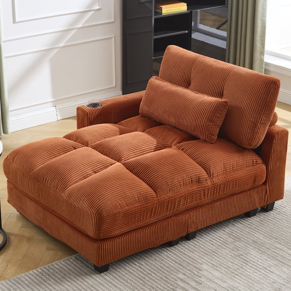 Sleeper Sofa Couch Bed, Oversized Chaise Lounge Chair Cozy Cloud Couch (Orange)