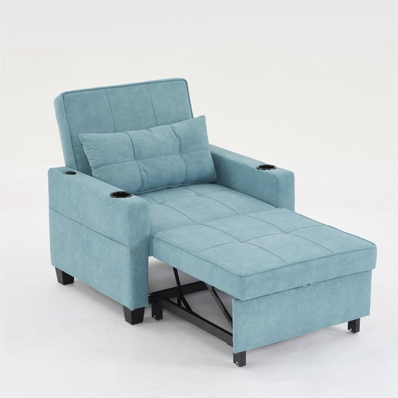Sleeper Sofa Couch with Pullout Bed, Futon Chair Bed 3 in 1 Convertible Chair Sleeper Bed with USB Port Pillow &Cup Holder  for Living Room,Wear and Scratch Resistant, Four Colors Tech Cloth