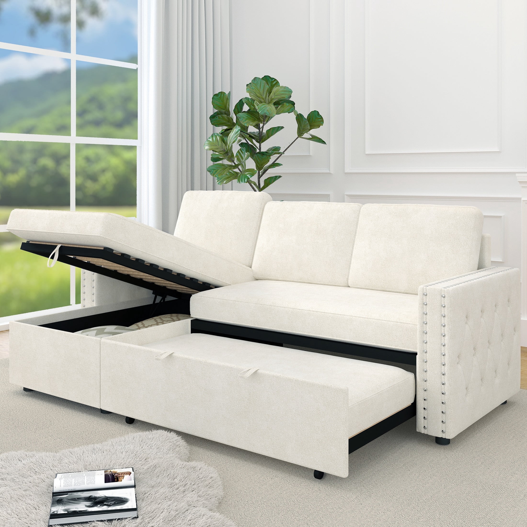 Sleeper Sofa, L Shaped Sectional Sofa with Pull Out Couch Bed and ...