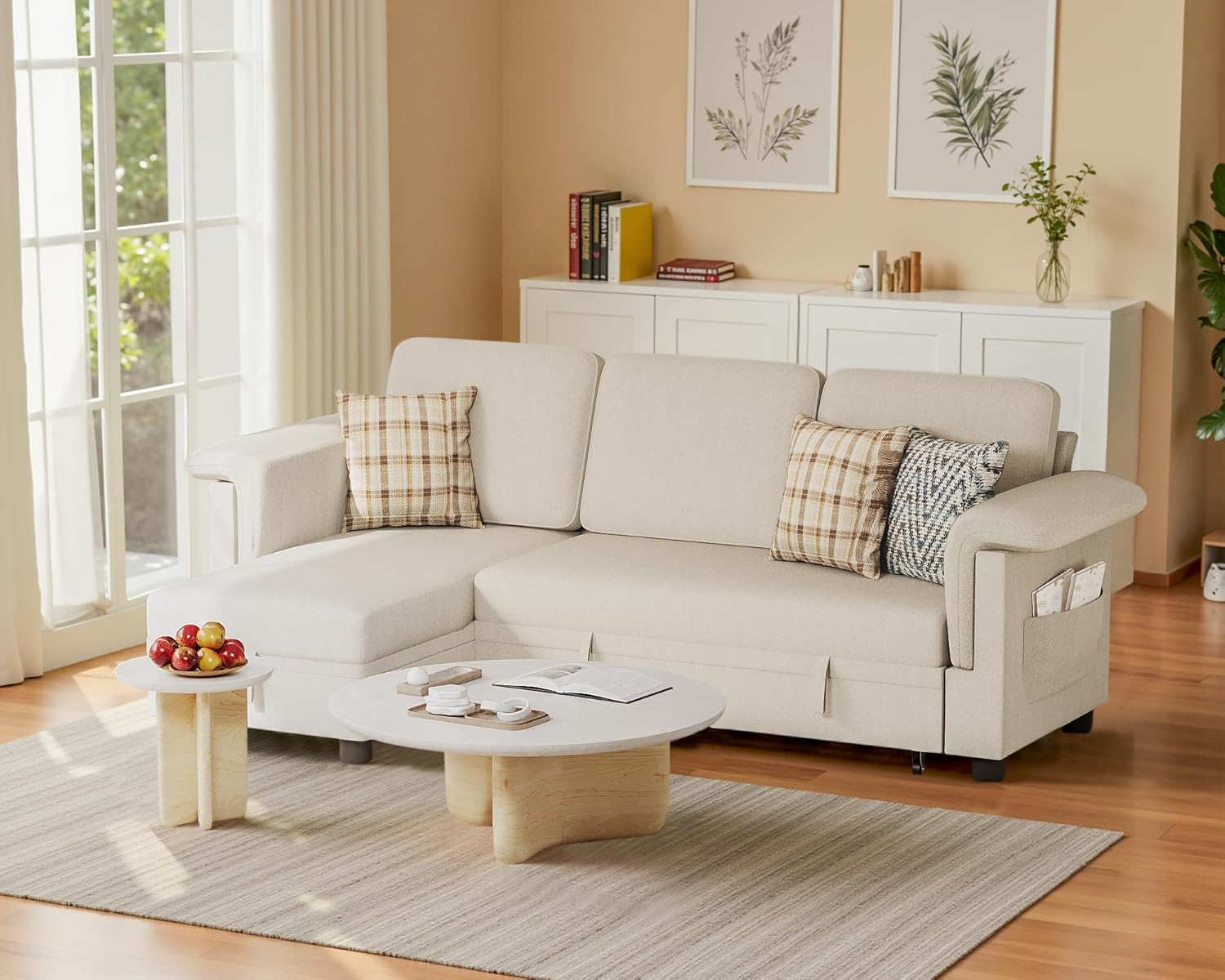 Sleeper Sofa, Pull Out Sofa Couch Bed with Storage Reversible Chaise, L ...