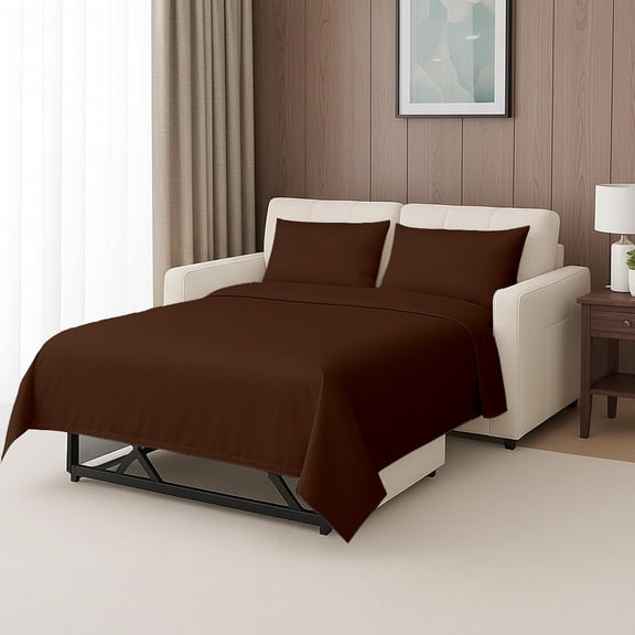Sleeper Sofa Queen Sheets Sets, 8" Deep Pockets, Chocolate | 4 Piece Set, 100% Brushed Microfiber Sheets for Pull-Out Sofa Beds, Soft & Wrinkle Free