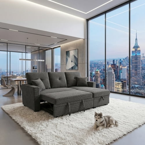 Sleeper Sofa, Sectional with Pull-Out Bed, Reversible Chaise, Storage Sectional, Small Space Solution, Convertible Sofa Bed, Living Room Furniture, L-Shaped Sofa