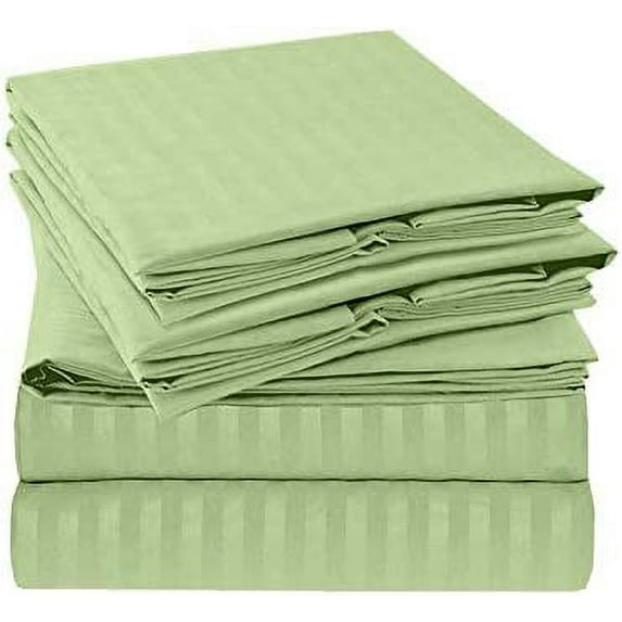 Sleeper Sofa Sleeper Sheet - 400 TC Luxury 100% Cotton Sleeper Sofa Fitted Sheet Set Queen Sofa Fitted Sheet Moss Stripe Fit Up to 4" Inches Deep Pocket Sleeper Sofa Fitted Sheet Only