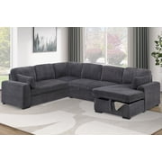 Sleeper Sofa W/ Pull-Out Bed RAF Chaise Storage Gray Corduroy 4-Piece Convertible Sectional Set Living Room Upholstered