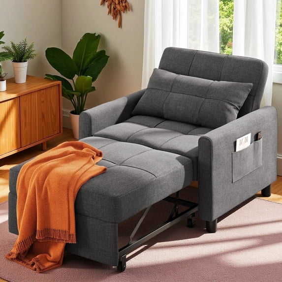 Sleeper Sofa with Adjustable Backrest and Pillow, Lofka Sofa Bed Couch for Living Room|Small Apartment, Dark Gray