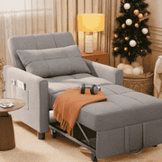 Sleeper chair Bed, Lofka Convertible Futon Sofa Bed with Pull Out Couch and Adjustable Backrest for Living Room, Light Gray