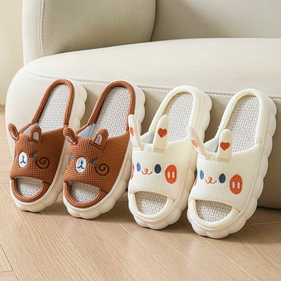 Sleepers Womens Slippers Rabbit Bear Linen Slippers Male Female Toes Home Slippers Women House Shoes Coffee 39