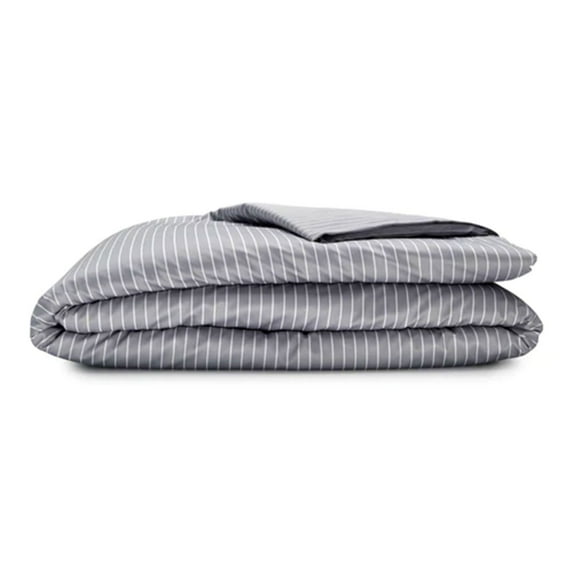 Sleepgram Supima 400 Thread Count Cotton Duvet Cover, King, Grey Stripe