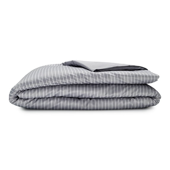 Sleepgram Supima 400 Thread Count Cotton Duvet Cover, Queen, Grey Stripe