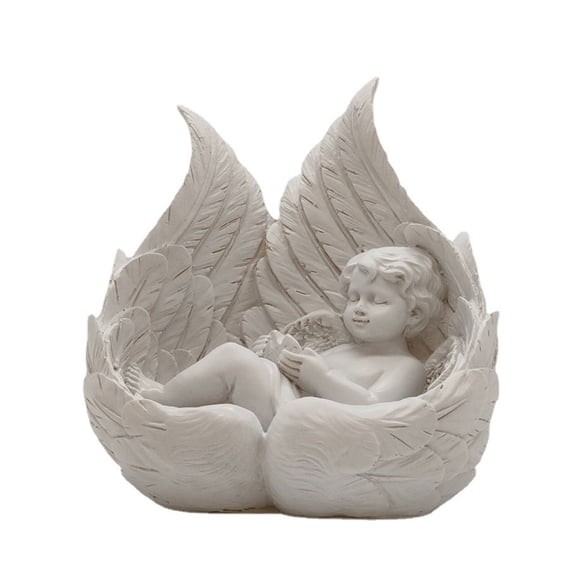 Sleeping Baby Angel Statue Cherub in Wings Feathers Statue Figurine Indoor Outdoor Guardian Home Garden Angel Sculpture Statuette Shelf Sitter,Angel Collection,Angel Wings Memorial Angel Statue